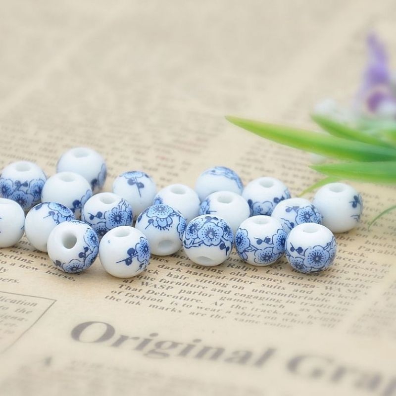 Set 10 hạt sứ in hình hoa mận làm đồ trang sức thủ công