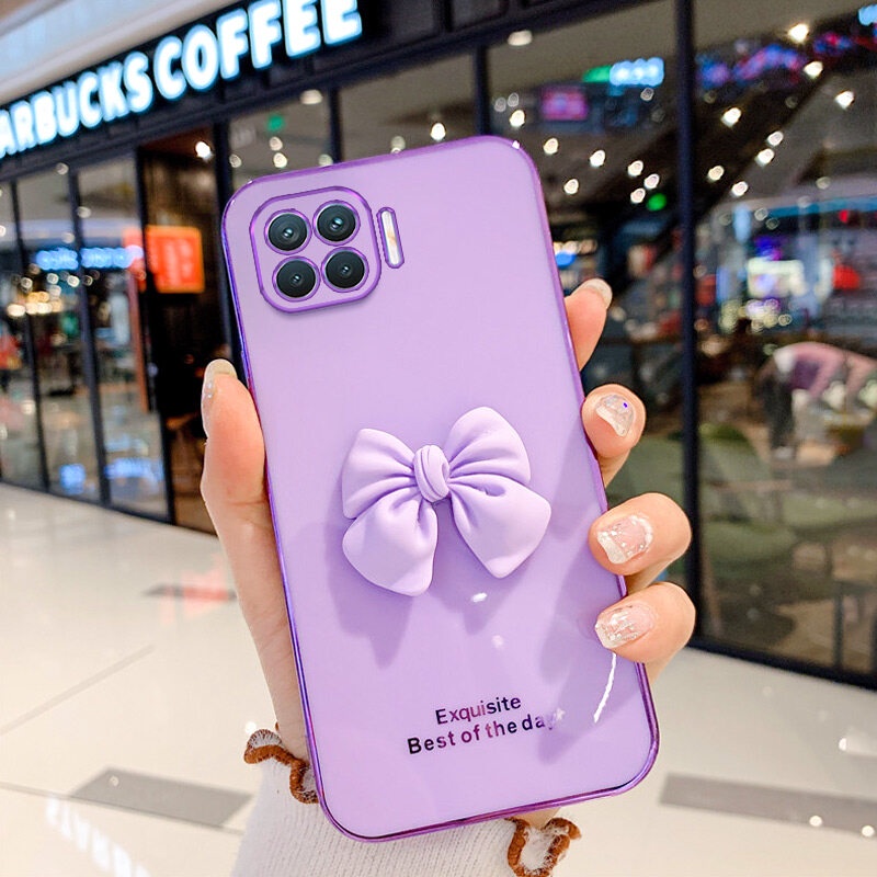 Ốp Điện Thoại Mạ Màu Kẹo Hình Nơ Phong Cách Cô Gái Cho OPPO A93 2020 Reno 4F F17 Pro