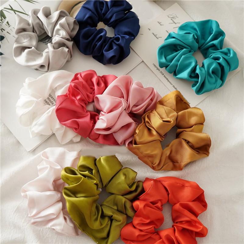 Dây thun cột tóc màu sáng bằng satin dễ thương cho nữ Hair Scrunchies