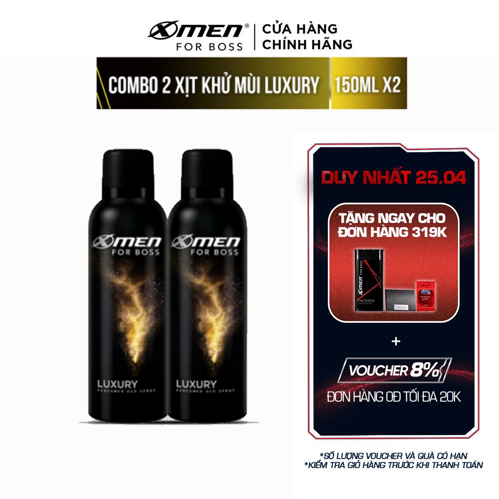 [Mã COSMEN giảm 8% đơn 250K] Combo 2 chai Xịt khử mùi X-Men for Boss Luxury 150ml