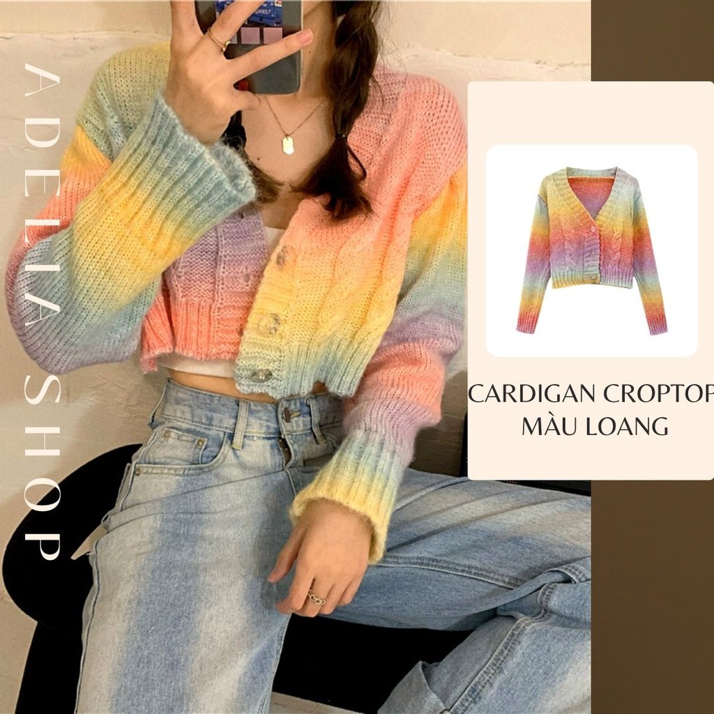 Khoác Len Cardigan | Áo Khoác Len Cardigan Loang Màu Dáng Croptop Cổ V Lạ Mắt, Áo Thu Đông Ulzzang Siêu Xinh