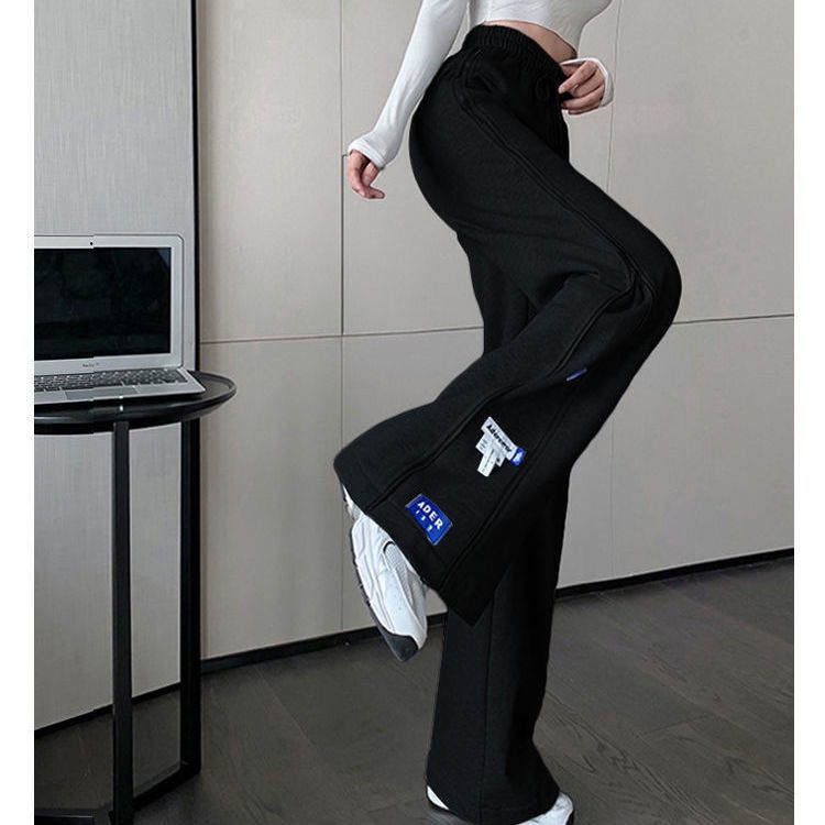 Jiashucheng Quần Thể Thao Ống Rộng Mỏng Màu Xám Phong Cách Harajuku Thu Đông Cho Nữ