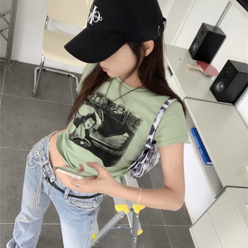 Áo Thun Croptop Tay Ngắn Cổ Tròn Dáng Ôm Thiết Kế Đơn Giản