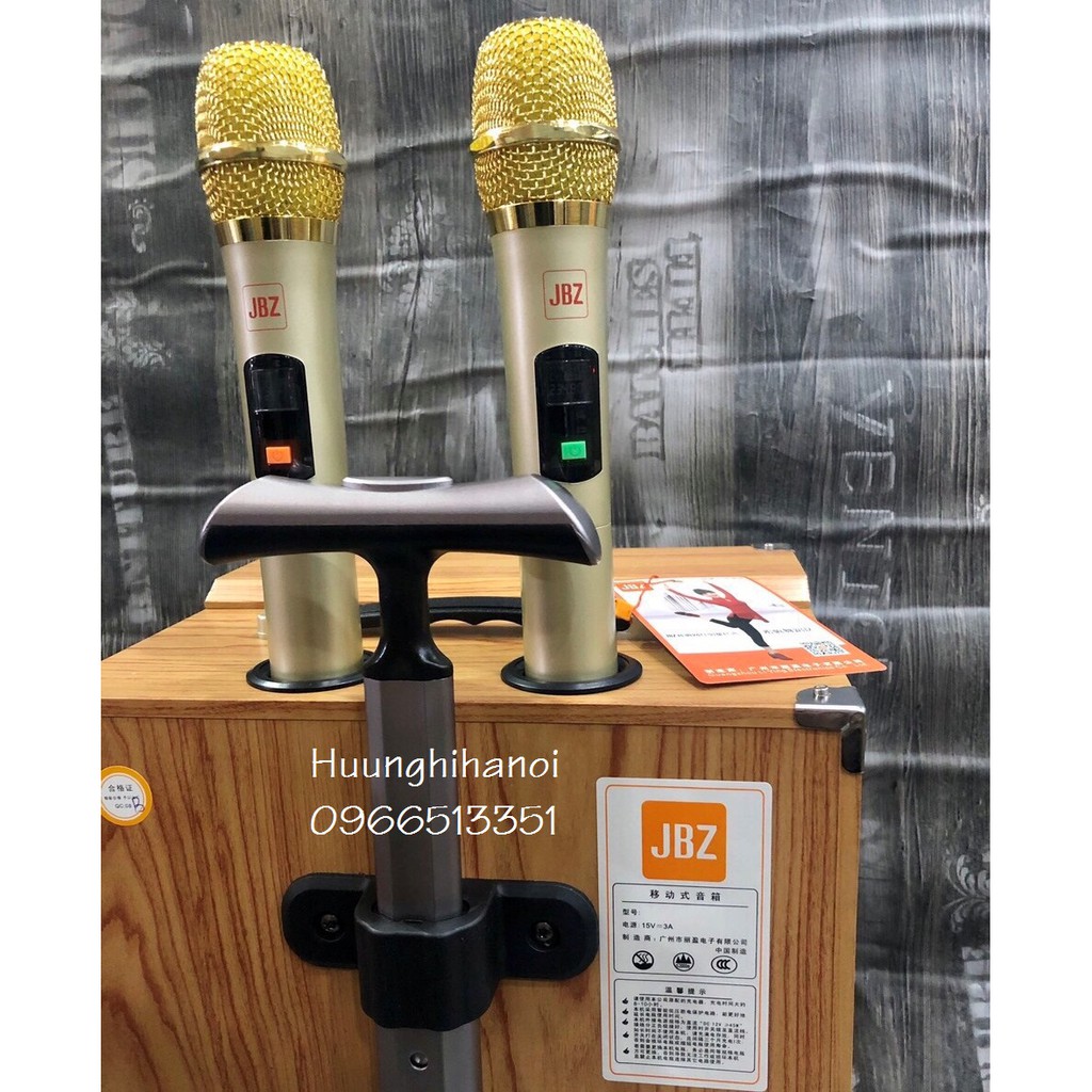 Loa karaoke di động JBZ 1203 hát karaoke cực hay, kèm 2 micro nhôm UHF không dây.