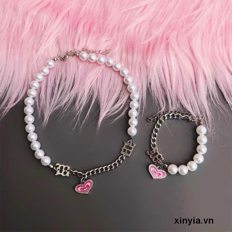 Vòng tay kim loại mặt hình trái tim phong cách hip hop thời trang Hàn Quốc cho nữ