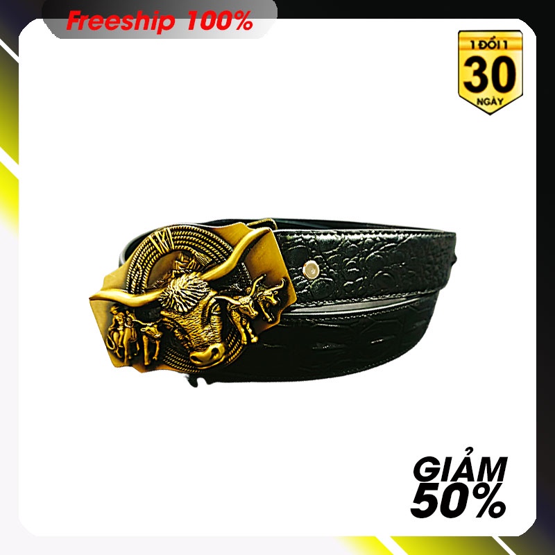 Thắt lưng nam da thật lớp 2 vân cá sấu dập nổi - Khóa hợp kim thép không rỉ bò vàng đeo khoen- bền đẹp kèm video.