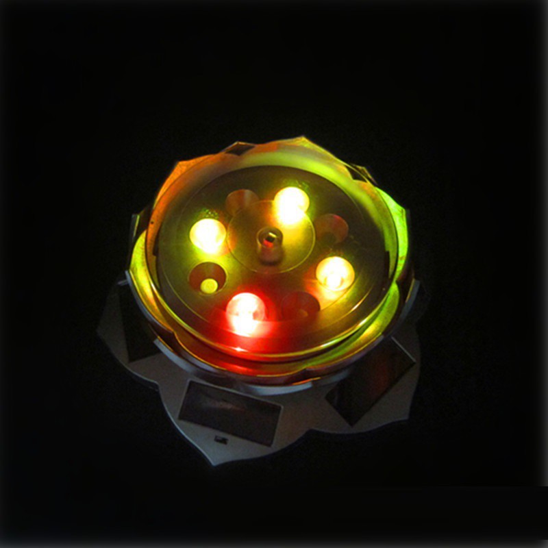 Đài sen xoay pin năng lượng mặt trời 4 đèn led trưng bày tượng phong thủy trang sức sang trọng