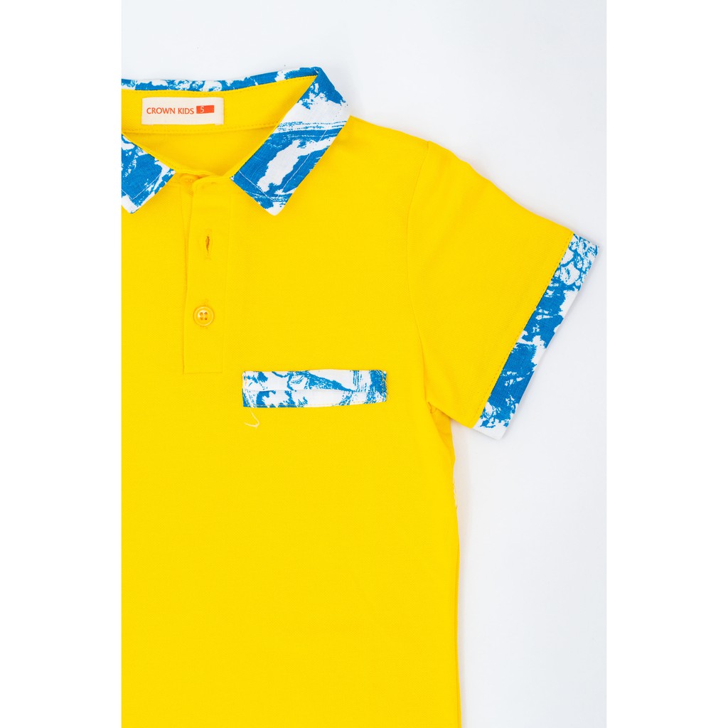 Áo phông bé trai có cổ màu vàng Crown Kids Fashion TShirt CKBS2101009.Y vải cotton thoáng mát size 5-10 cho bé 4-10 Tuổi
