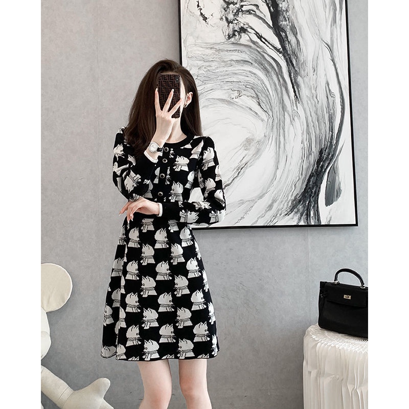 Đầm Dệt Kim Tay Dài Thời Trang Xuân Thu Xinh Xắn Cho Nữ