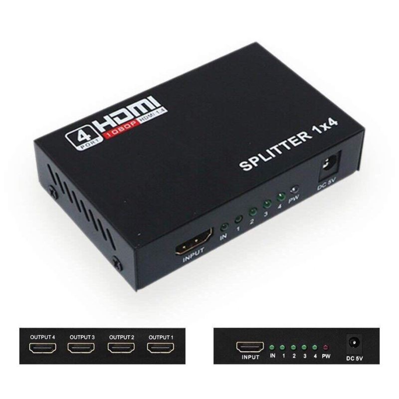 Bộ chia HDMI 1 ra 2, 1 ra 4 và 1 ra 8, vỏ bằng sắt, có đèn báo Tín hiệu và cục nguồn