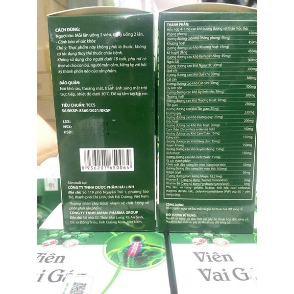 Viên Vai Gáy Hỗ trợ giảm thoái hóa đốt sống cổ, cột sống, hết đau mỏi vai gáy, bồi bổ khí huyết