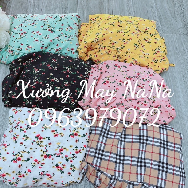 Đầm hoa nhí dây rút tay phồng