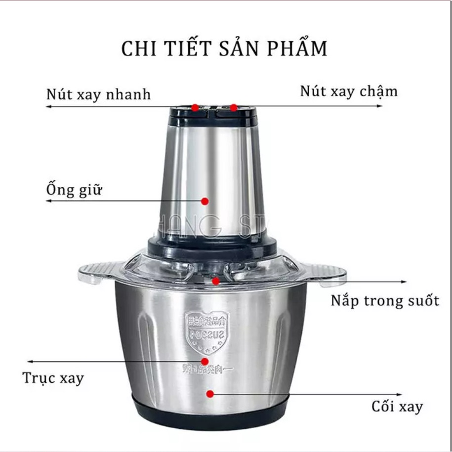 Máy xay thịt cầm tay đa năng gia đình cối Inox 4 lưỡi đa năng,công suất 250W