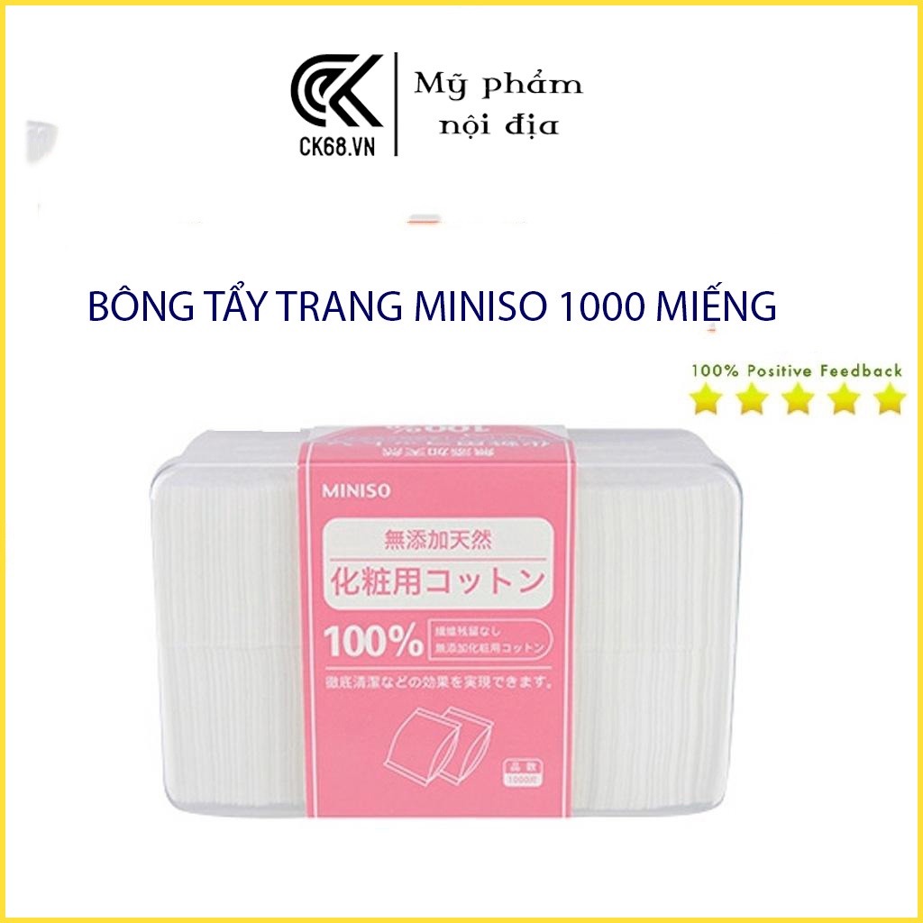 [Hàng Chuẩn]Hộp Bông Tẩy Trang Miniso 1000 Miếng, 100% cotton nhập khẩu từ Nhật Bản đặc tính mềm mại