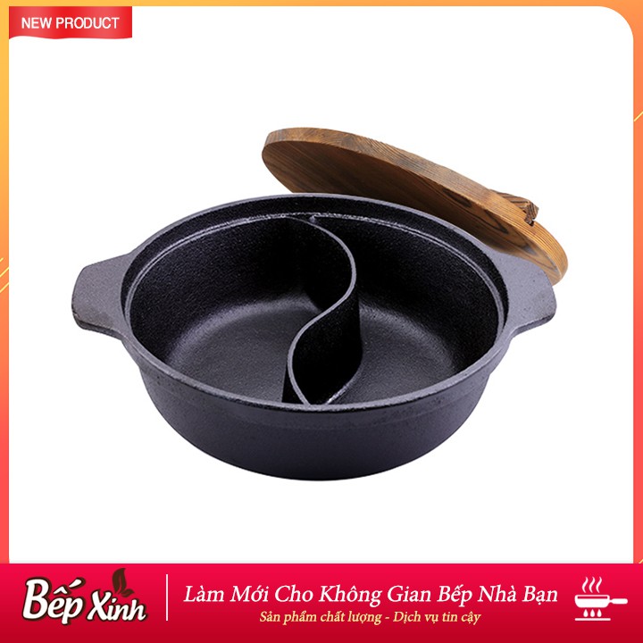 Nồi lẩu gang 2 ngăn