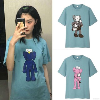 Áo thun tay ngắn thời trang màu xanh kaws unisex