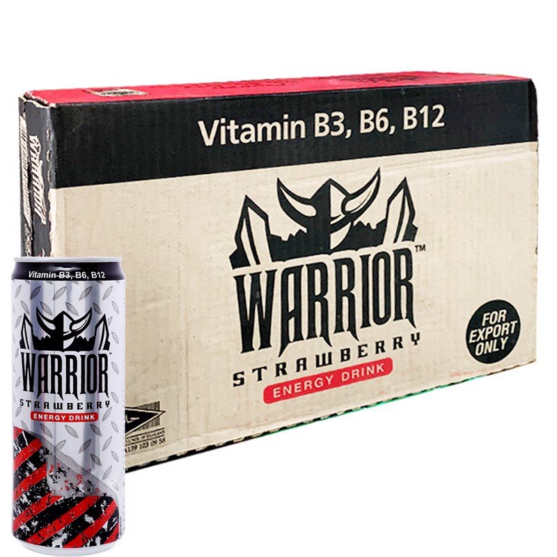 Thùng Nước Tăng Lực Warrior hương dâu 24 Lon X 325ml Thái Lan