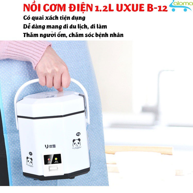Nồi cơm điện mini UXUE B12 dung tích 1.2L nấu cơm hâm nóng nấu cháo hầm xương tặng bộ thìa đũa bằng inox