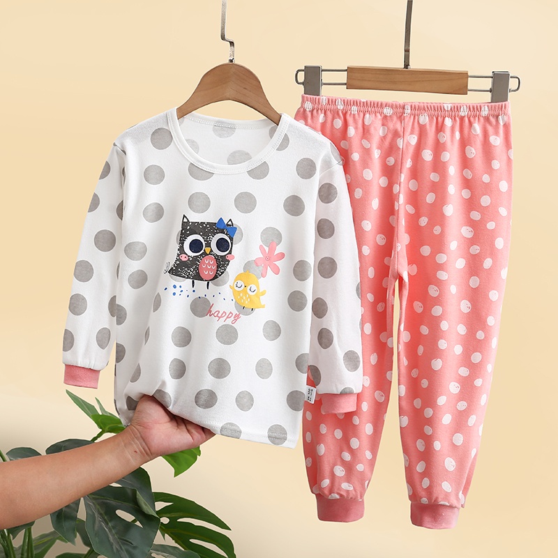 Bộ Đồ Ngủ Tay Dài Bằng Cotton In Hình Thú Hoạt Hình Dễ Thương Cho Bé