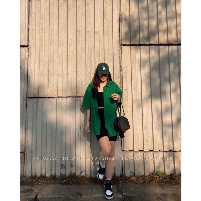 [Hàng Sẵn, Ảnh Thật] Áo Sơ Mi Trơn Cộc Tay 1 Túi Ngực Form Rộng Dáng Unisex Rubystore Màu Xanh Lá Hottrend 2022