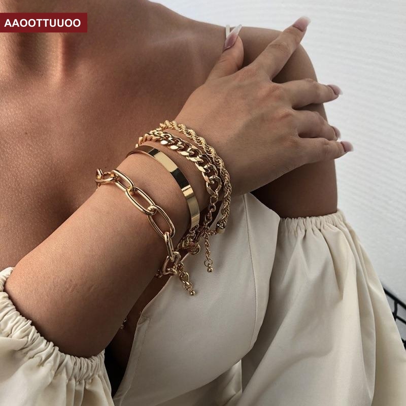 Set 4 Vòng Tay Hợp Kim Nhiều Lớp Đơn Giản Thời Trang Cho Nữ