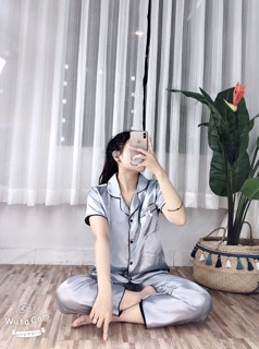 Set bộ phi lụa nơ Quần dài tay ngắn