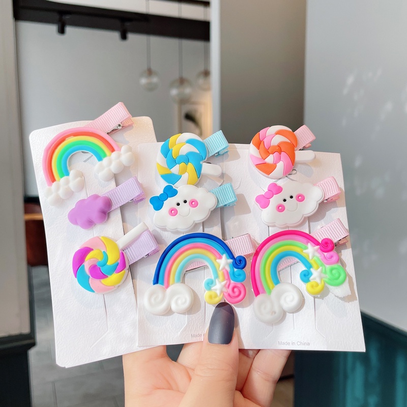 Bộ kẹp tóc BB hình kỳ lân màu cầu vồng dễ thương cho bé