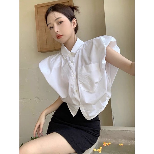 Áo Sơ Mi Croptop Tay Phồng Phong Cách Hàn Quốc