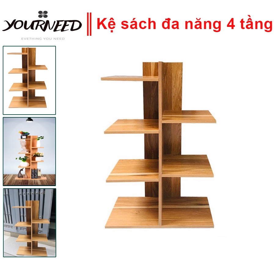 Kệ sách vân gỗ vuông 5 tầng, kệ decor thiết kế so le chắc chắn, sang trọng, lắp đặt dễ dàng tiện lợi