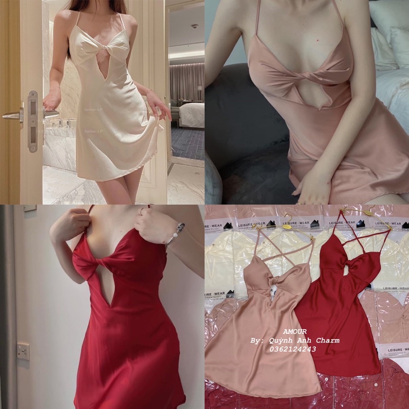 Váy ngủ lụa trơn có mút ngực hàng Quảng Châu cao cấp full size có ảnh thật + video SP021