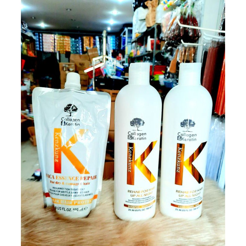 Bộ Gội/Xã/Hấp Chăm sóc tóc hư tổn chuyên nghiệp KENKUNZ collagien &amp;karatin siêu mềm mượt phục hồi hư tổn ,mùi siêu thơm.