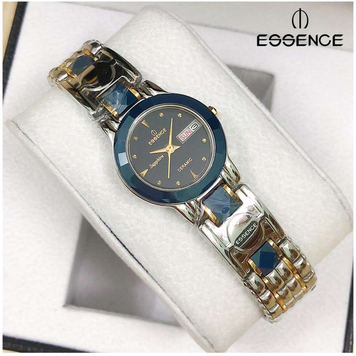 Đồng hồ ESSENCE ES20702M NỮ trắng đá xanh, kính Saphire, chống nước - Casual watch with ESSENCE Style