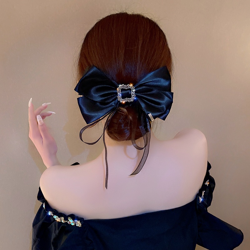 Kẹp Tóc Nơ Dài Đính Đá Lấp Lánh Thời Trang Dành Cho Nữ