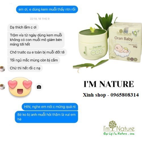 (Chính hãng) Kem Chống Muỗi Oran Baby I'm Nature - Làm Dịu Và Phục Hồi Da Do Muỗi Đốt Cho Bé 50gr