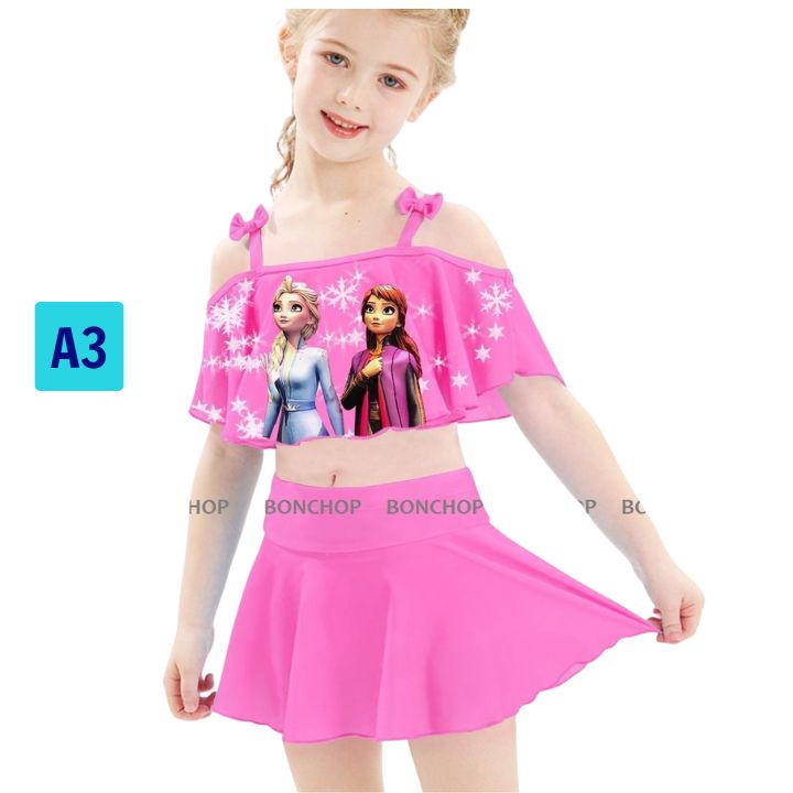 Đồ bơi hai mảnh cho bé gái hình Elsa từ 10-39kg -quần giả váy tạo kín đáo- Tomchuakids
