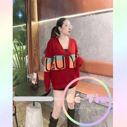 Áo Khoác Len Cardigan Họa Tiết Chữ Guys Cổ V Nút Tay Dài | Bé Tiu Clothing
