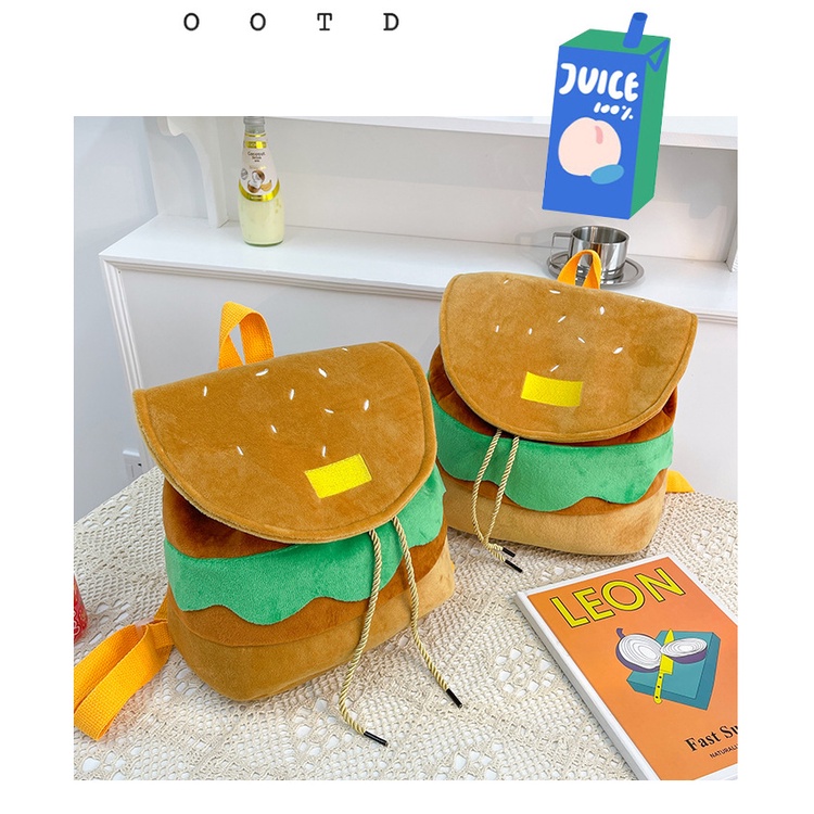 Ba Lô Đi Học Cỡ Lớn Họa Tiết Bánh Hamburger Hoạt Hình Dễ Thương Cho Nữ