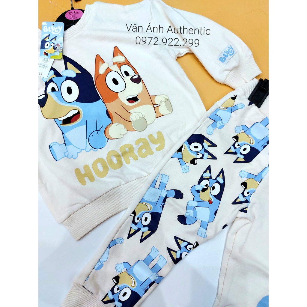 Bộ nỉ dài tay bé trai chú chó Bluey GEO uk chính hãng săn sale cao cấp