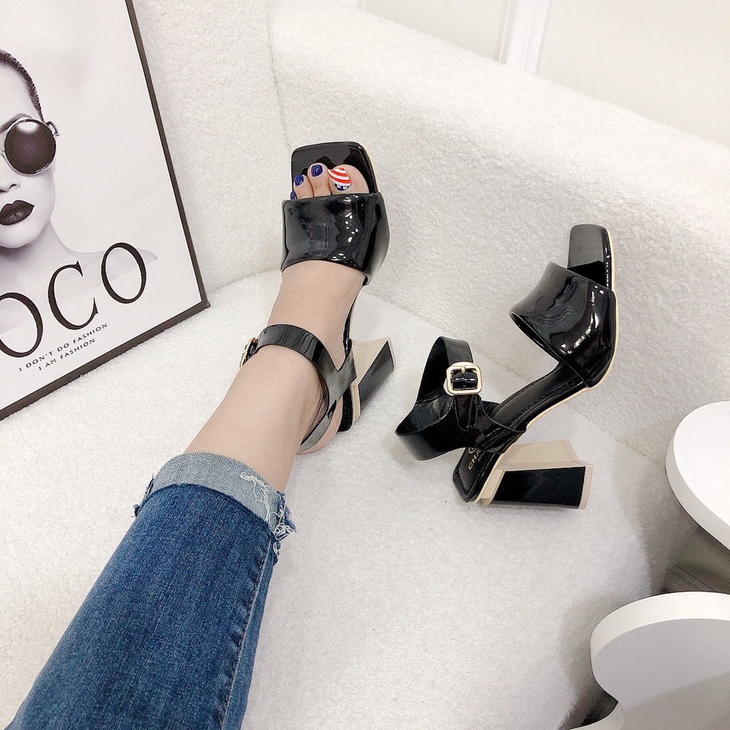Sandal Cao Gót 9p Mũi Vuông Chất Da Mềm Đẹp Chuẩn Form Lên Chân Tôn Dáng - Chị Chảnh Store