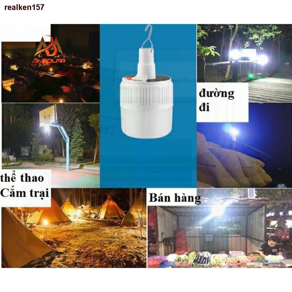 ☼□realken157Đèn Tích Điện Năng Lượng Mặt Trời 100W Bóng Buld, Có Điều Khiển Từ Xa Và Cáp Sạc Điện 220v - ABM Solar