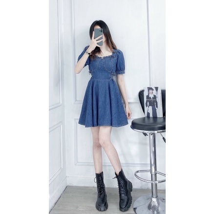 [Hàng Cao Cấp] Váy Jean Nữ Xanh Dáng Xòe AIORI Váy Đầm Jean Bò Rin Nữ Siết Dây Eo Phong Cách Hàn Quốc_K126/Fre