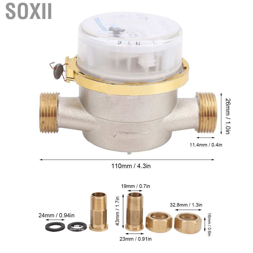 Soxii TS-S3003E BSPT 1/2 Cold Water Meter Home Mechanical Flow 2.5m³/H