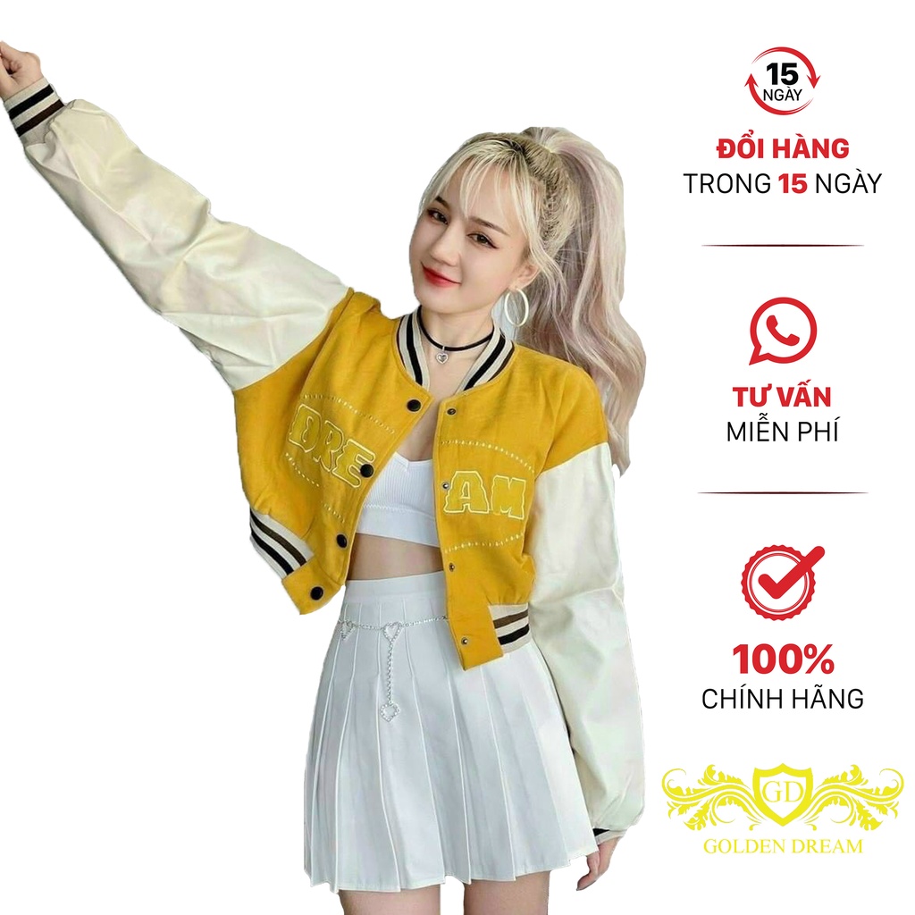 Aó Khoác Nữ Chất Da Lộn ( 2 LỚP ) From Croptop Kiểu Dáng Cực Xinh Tay Phối Màu Cá Tính GOLDEN DREAM P89