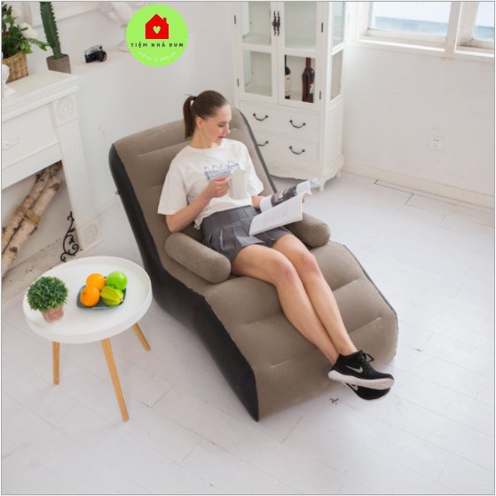 Ghế sofa lười bơm hơi, nệm hơi nằm nghỉ ngơi, thư giãn hình chữ S có tay dựa