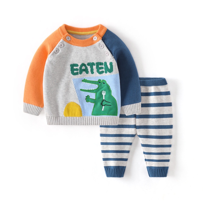 COOLBABY-2022 Bộ quần áo len mùa đông cao cấp xuất Hàn cho bé trai - Bộ len chui - Bộ len cài khuy