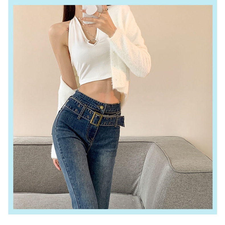 Quần jean denim lưng cao ống loe rộng phong cách retro thời trang dành cho nữ