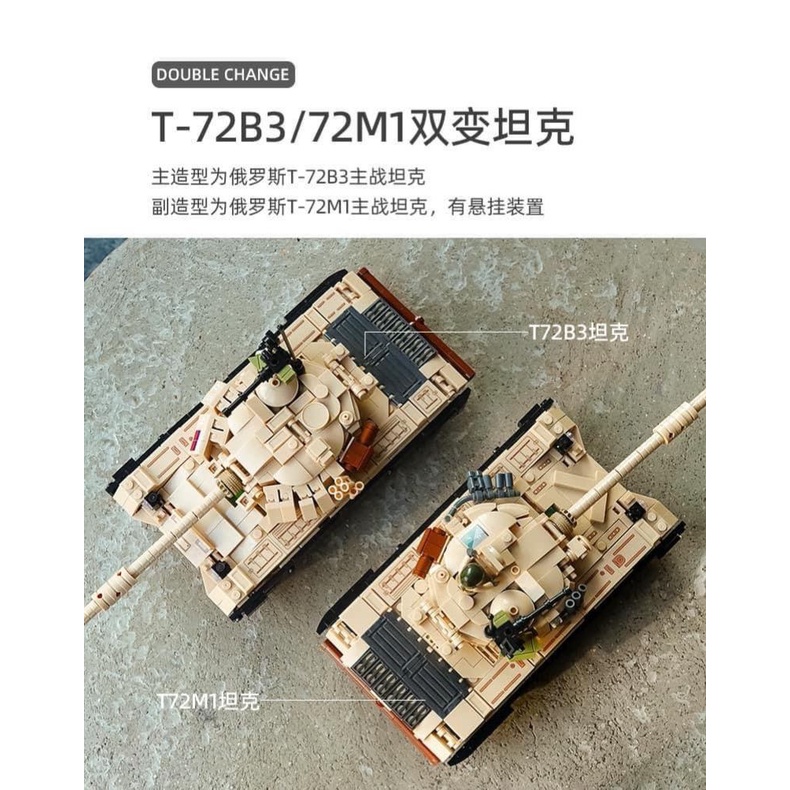 Army Sluban M38 B1011 Bộ đồ chơi lắp ráp Xe Tank 2 trong 1 T-72B3 và T-72M1 của quân đội Nga xếp hình thông minh 770 pcs