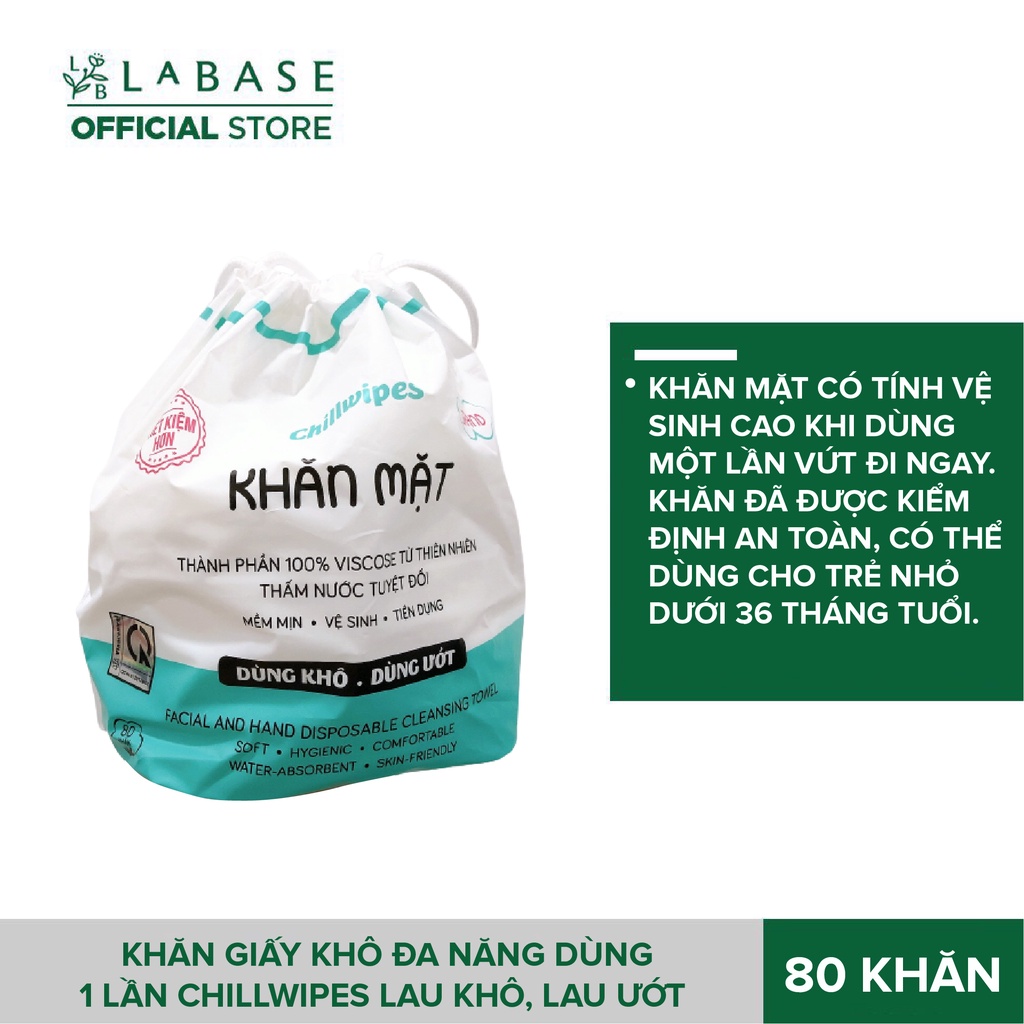 Khăn Mặt Khô Chillwipes, Khăn Lau Mặt Dùng 1 Lần Chillwipes, Lau Ướt (cuộn 80 khăn)