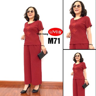 Set Quần Áo Trung Niên Đũi Hàn Châu Họa Tiết lục giác Trang Nhã