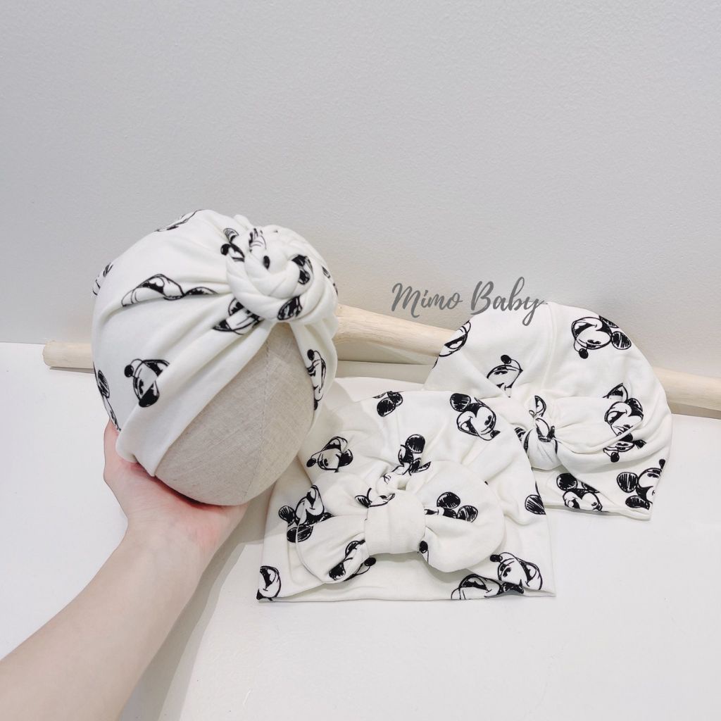 Mũ nón turban cho bé gái họa tiết chuột mickey 5-10kg mimo baby MTB32